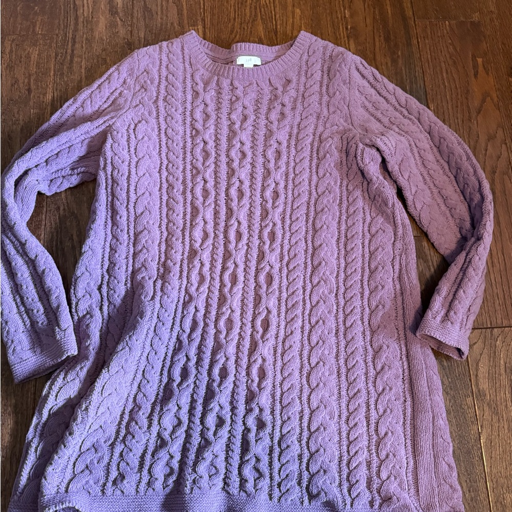 J. Jill Lavender Cable-Knit Crew Sweater